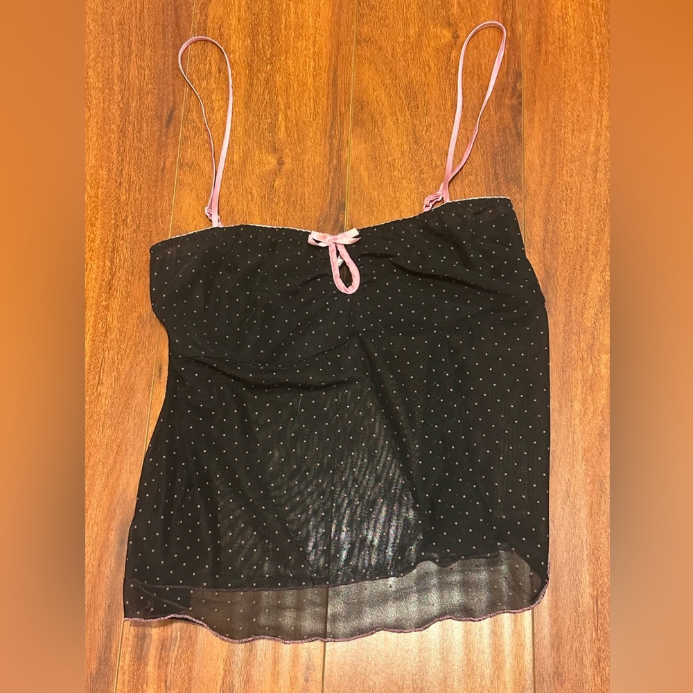 Vintage Victoria's Secret Black & Pink Polka Dot Cami Womens Size Large